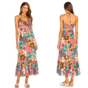 Zimmermann Lola Frill Picnic Midi Dress in Floral Patchwork Print size 1 | US 6
